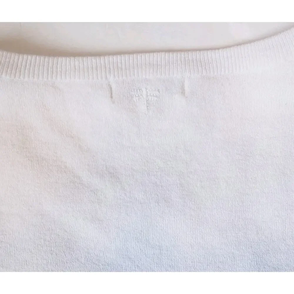 TYLER BOE Womens Large Sweater Pullover EMBROIDERED Floral White Lightweight - Picture 10 of 10